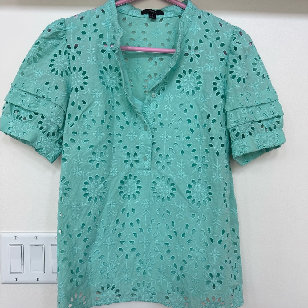 J. Crew Light Green Eyelet Blouse
